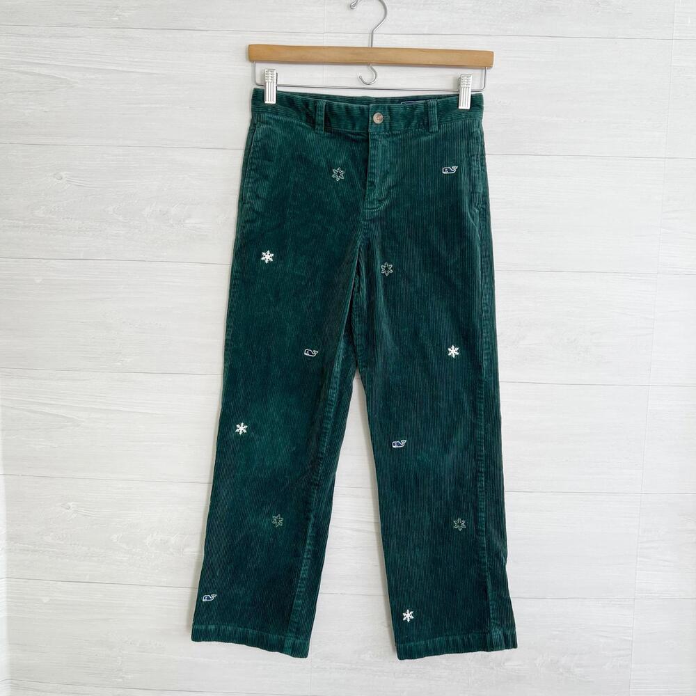 Vineyard Vines - Dark green winter snowflake whale corduroy pants, sz 12